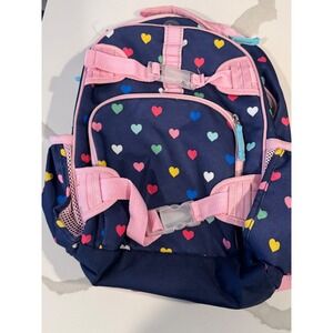 Pottery Barn Kids Small Mackenzie Backpack Navy Multi Heart School Bag Pink Trim